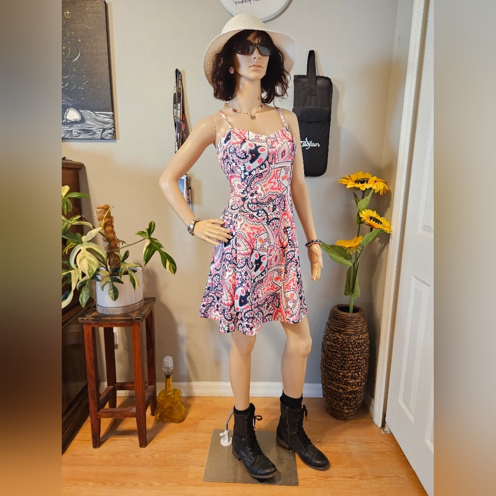 Venus Multi Colored Spaghetti Strapped Skater Dre… - image 1